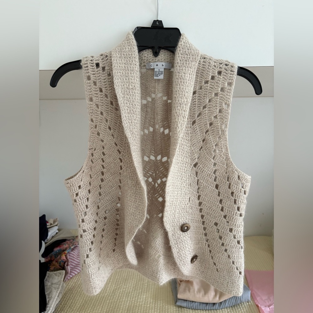 CAbi Cream Crochet Women's Cardigan Vest